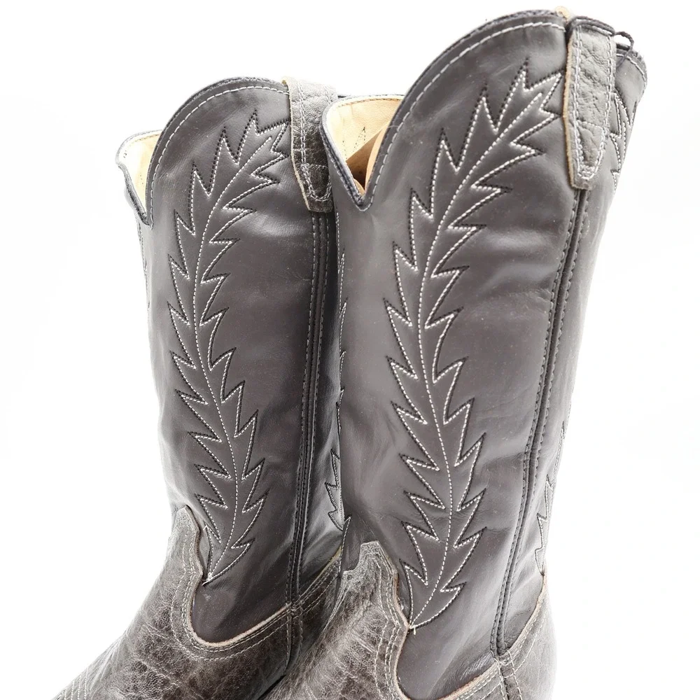 Acme 80s Western Boots Youth 3.5 D Grey Elephant Print Leather NIB 2395 Vintage